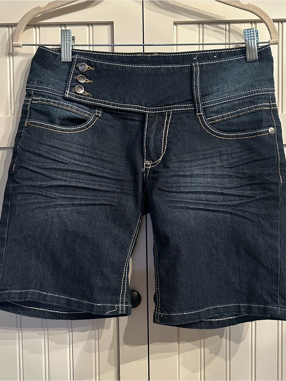 Vintage Apollo Jeans TripleButton Corset Waist DarkWash Denim Bermuda Shorts 5/6